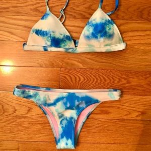 TRIANGL: Blue Tie-Dye Bathing Suit Set